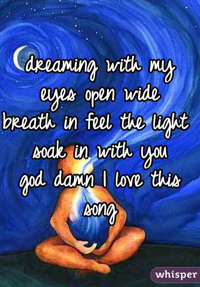 dreaming with my
 eyes open wide 

breath in feel the light 
soak in with you
god damn I love this song 
