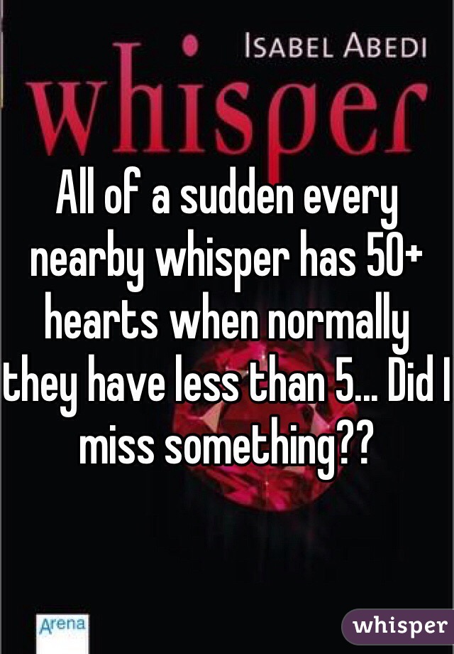 All of a sudden every nearby whisper has 50+ hearts when normally they have less than 5... Did I miss something?? 