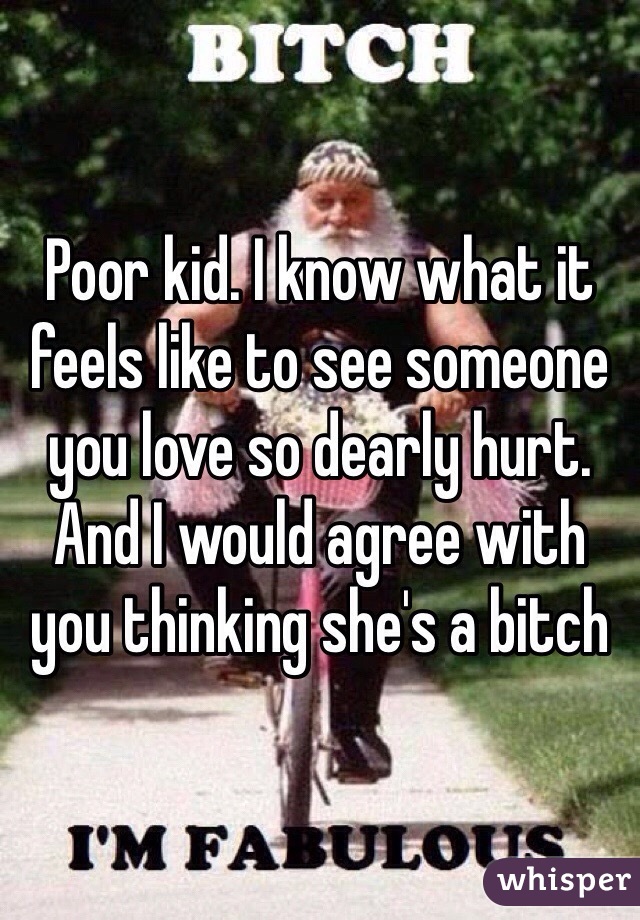 Poor kid. I know what it feels like to see someone you love so dearly hurt. And I would agree with you thinking she's a bitch 