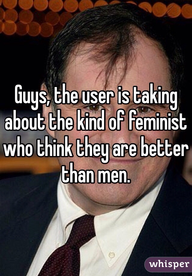 Guys, the user is taking about the kind of feminist who think they are better than men.