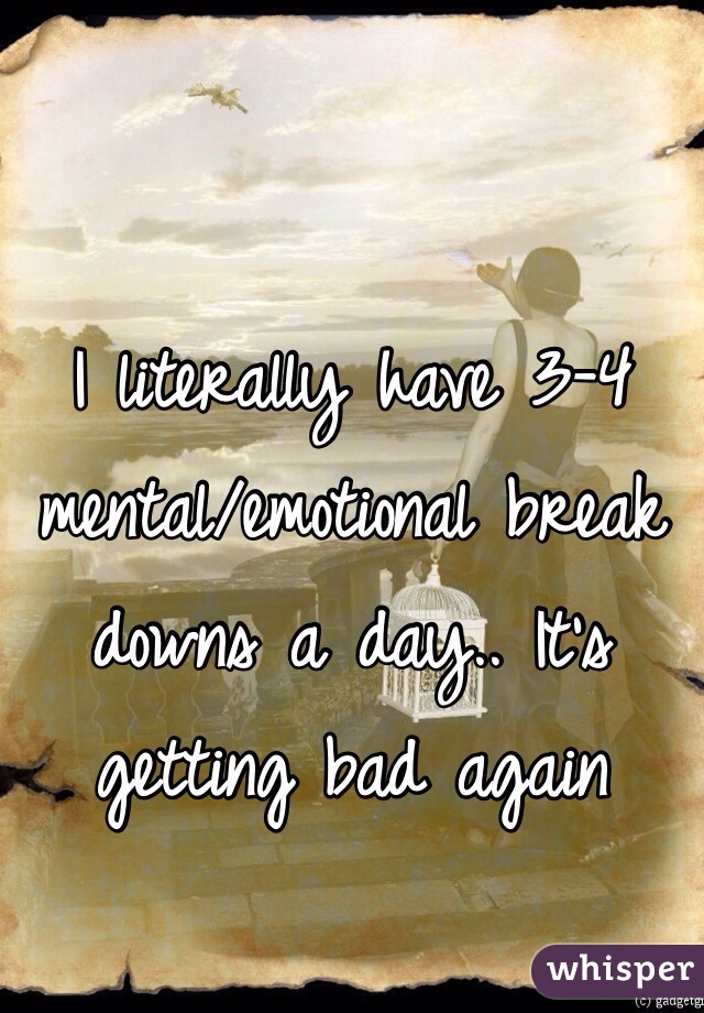I literally have 3-4 mental/emotional break downs a day.. It's getting bad again 