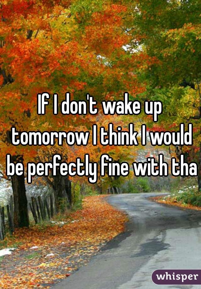 If I don't wake up tomorrow I think I would be perfectly fine with that