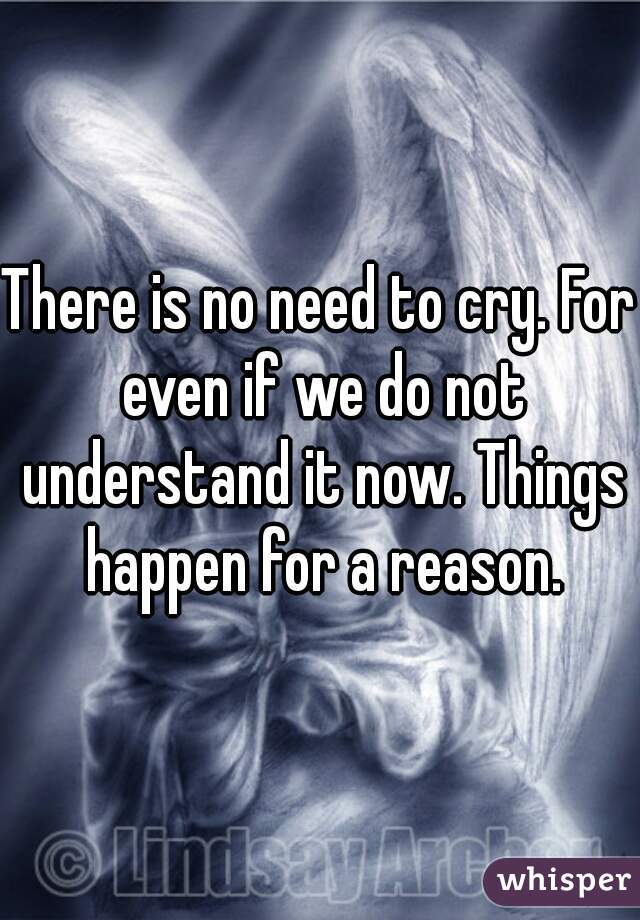There is no need to cry. For even if we do not understand it now. Things happen for a reason.