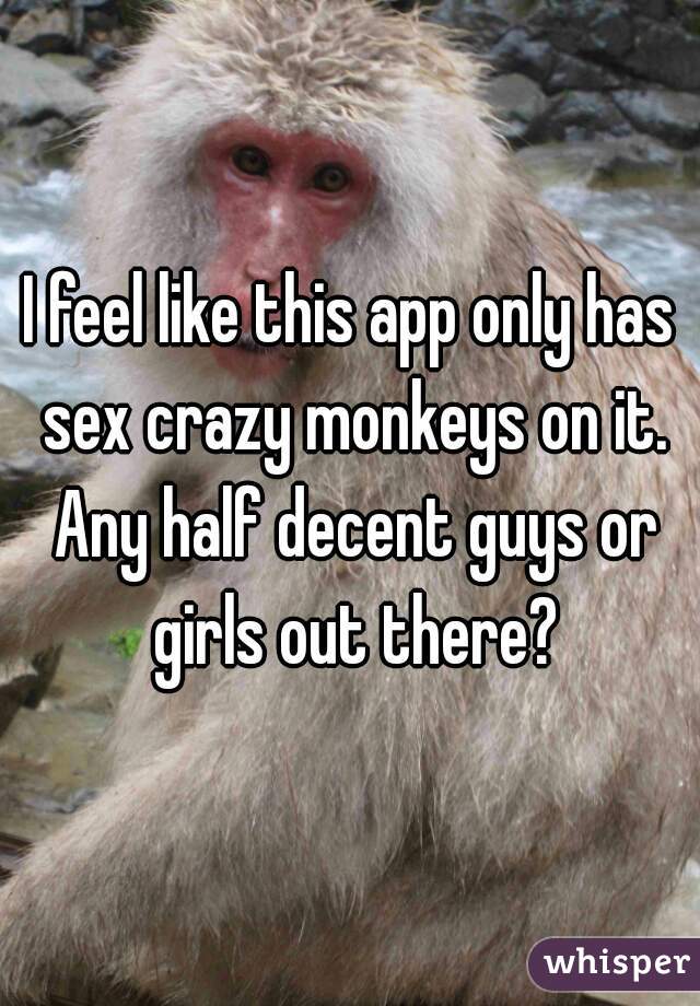 I feel like this app only has sex crazy monkeys on it. Any half decent guys or girls out there?