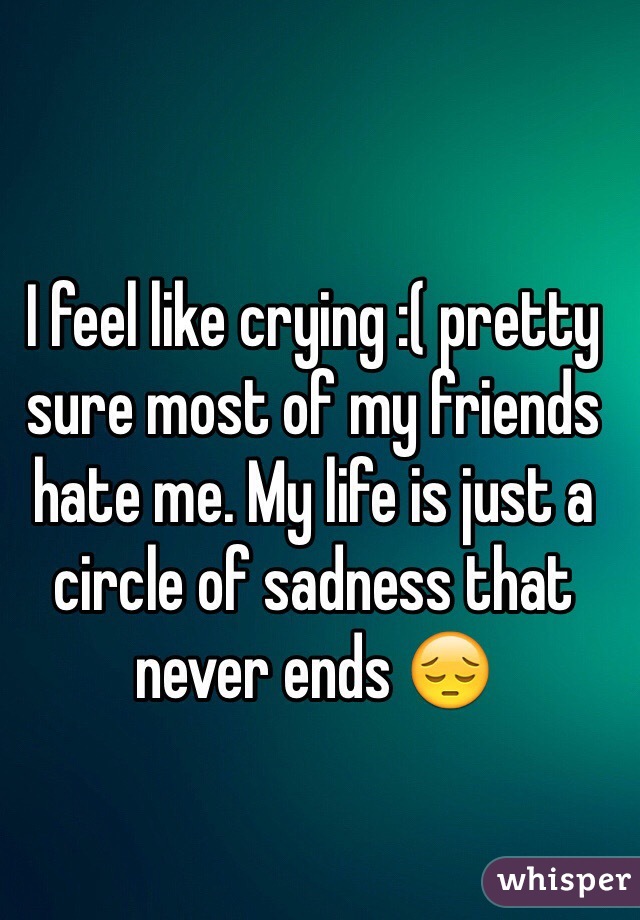 I feel like crying :( pretty sure most of my friends hate me. My life is just a circle of sadness that never ends 😔