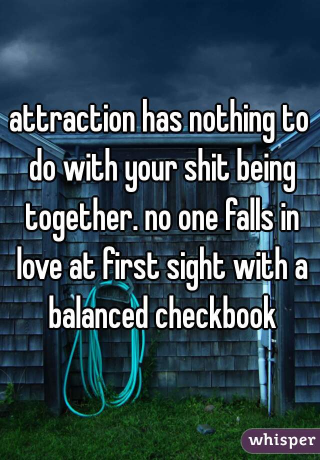 attraction has nothing to do with your shit being together. no one falls in love at first sight with a balanced checkbook