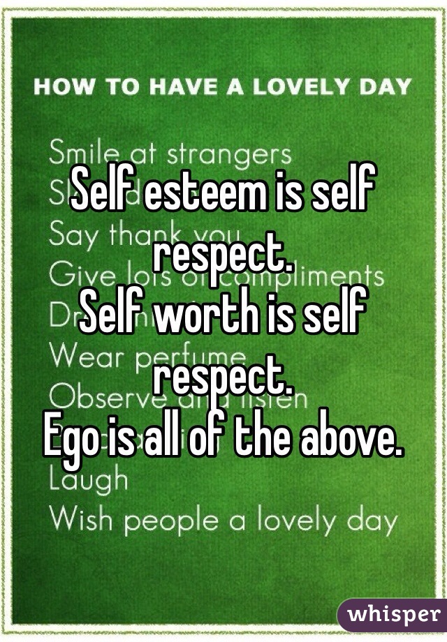 Self esteem is self respect.
Self worth is self respect.
Ego is all of the above. 