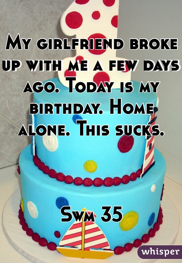My girlfriend broke up with me a few days ago. Today is my birthday. Home alone. This sucks. 



Swm 35