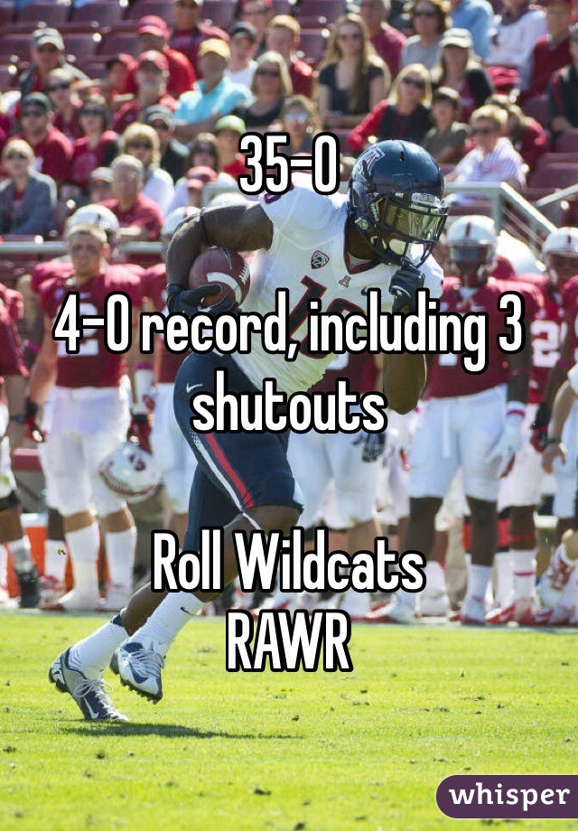 35-0

4-0 record, including 3 shutouts

Roll Wildcats
RAWR