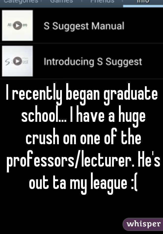 I recently began graduate school... I have a huge crush on one of the professors/lecturer. He's out ta my league :(