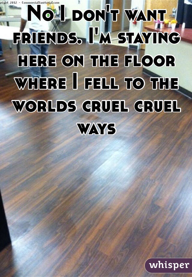 No I don't want friends. I'm staying here on the floor where I fell to the worlds cruel cruel ways