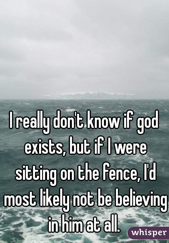 I really don't know if god exists, but if I were sitting on the fence, I'd most likely not be believing in him at all. 