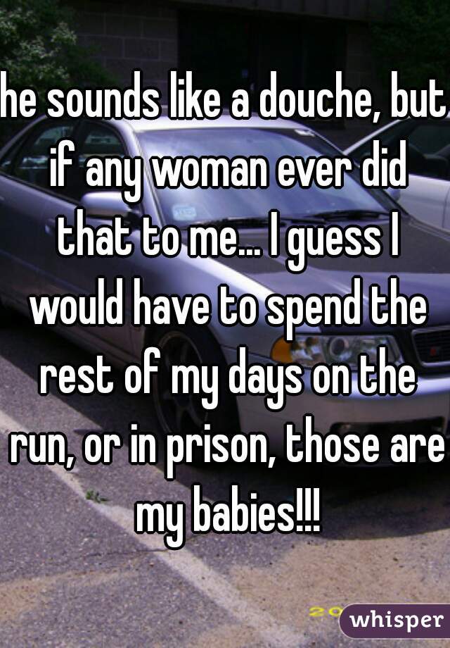 he sounds like a douche, but if any woman ever did that to me... I guess I would have to spend the rest of my days on the run, or in prison, those are my babies!!!