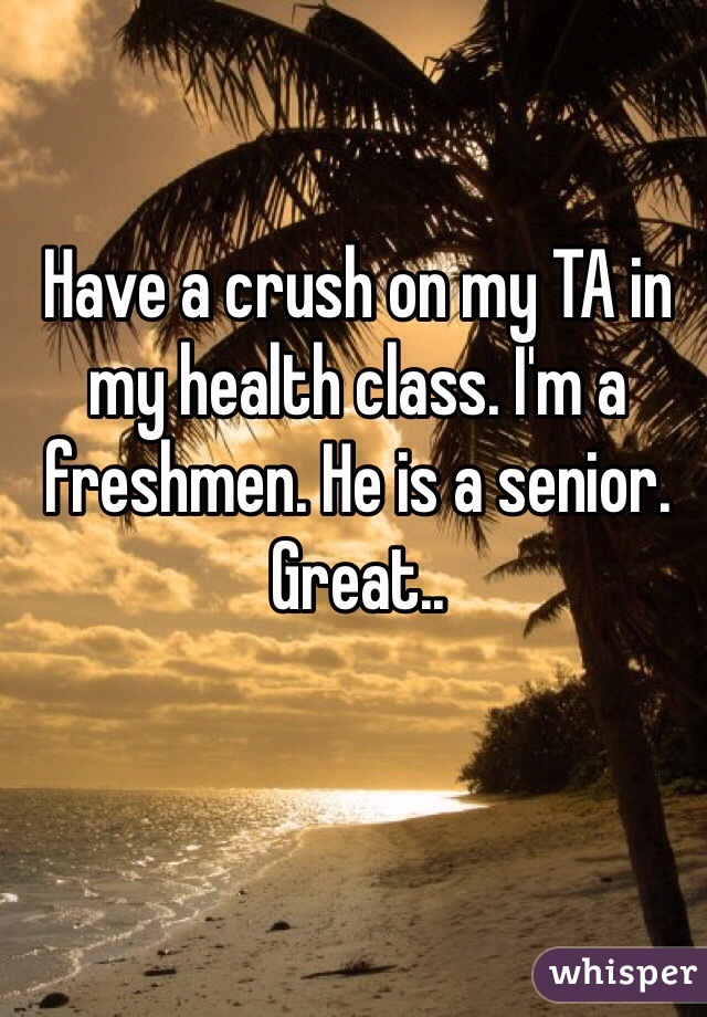 Have a crush on my TA in my health class. I'm a freshmen. He is a senior. Great..