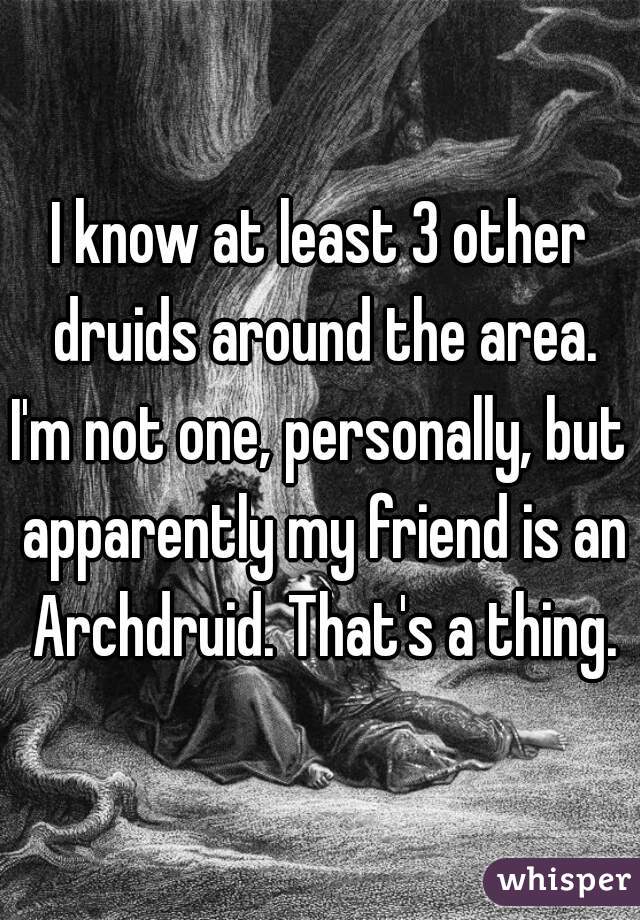 I know at least 3 other druids around the area.
I'm not one, personally, but apparently my friend is an Archdruid. That's a thing.