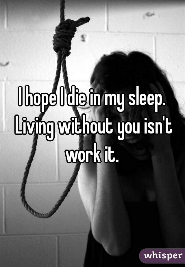 I hope I die in my sleep. Living without you isn't work it. 