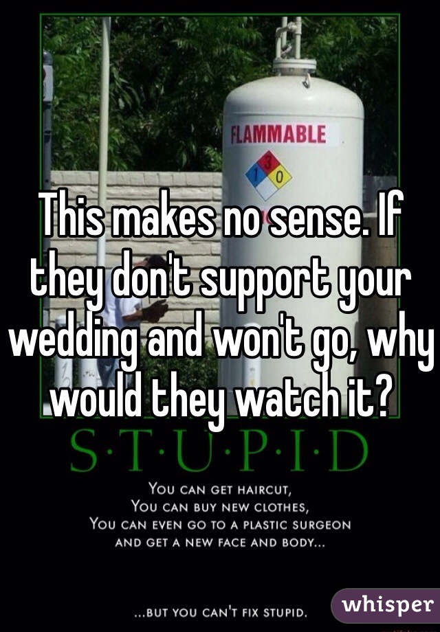 This makes no sense. If they don't support your wedding and won't go, why would they watch it?