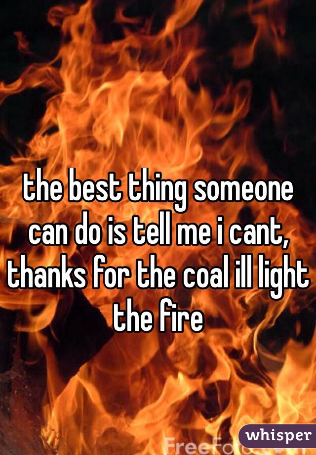 the best thing someone can do is tell me i cant, thanks for the coal ill light the fire
