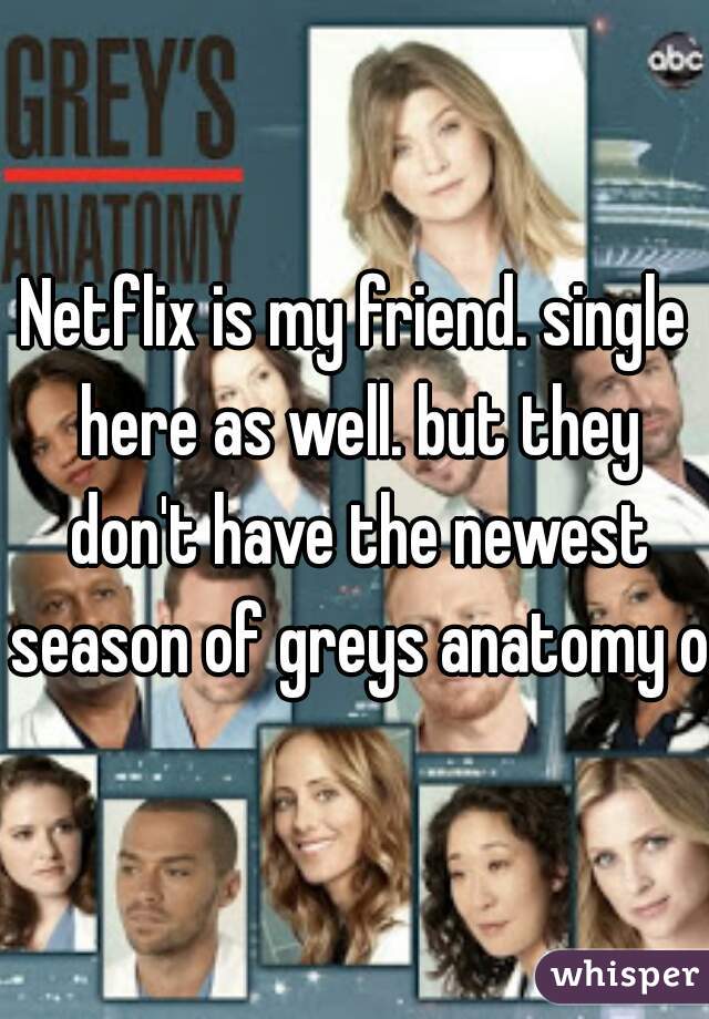 Netflix is my friend. single here as well. but they don't have the newest season of greys anatomy on