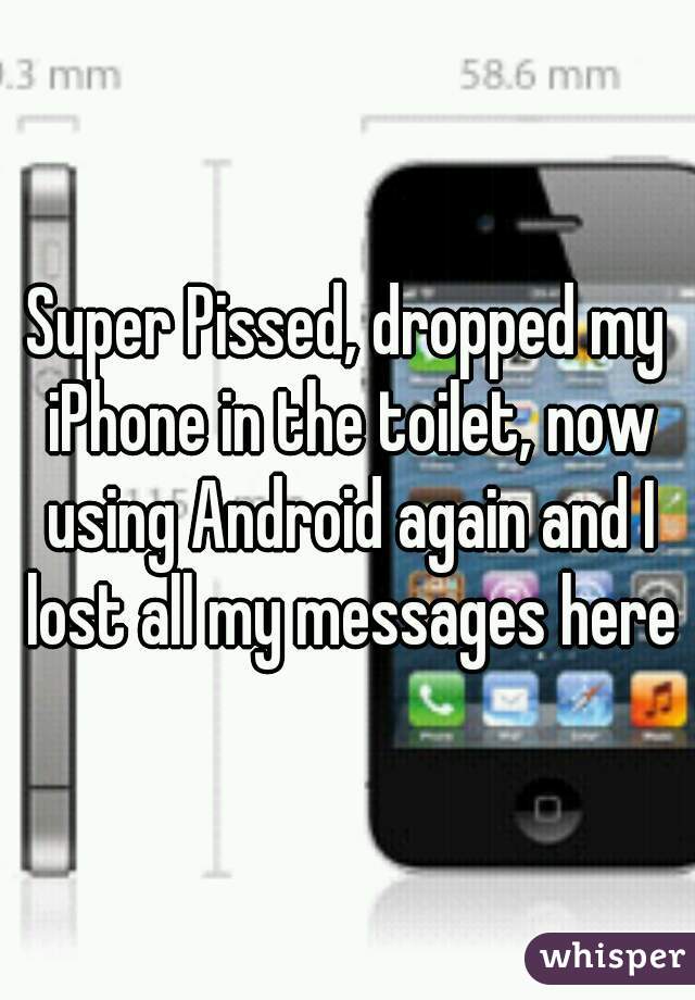 Super Pissed, dropped my iPhone in the toilet, now using Android again and I lost all my messages here