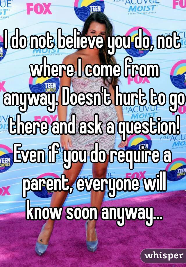 I do not believe you do, not where I come from anyway. Doesn't hurt to go there and ask a question!
Even if you do require a parent, everyone will know soon anyway...