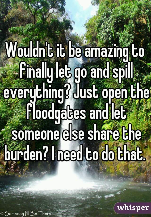 Wouldn't it be amazing to finally let go and spill everything? Just open the floodgates and let someone else share the burden? I need to do that. 