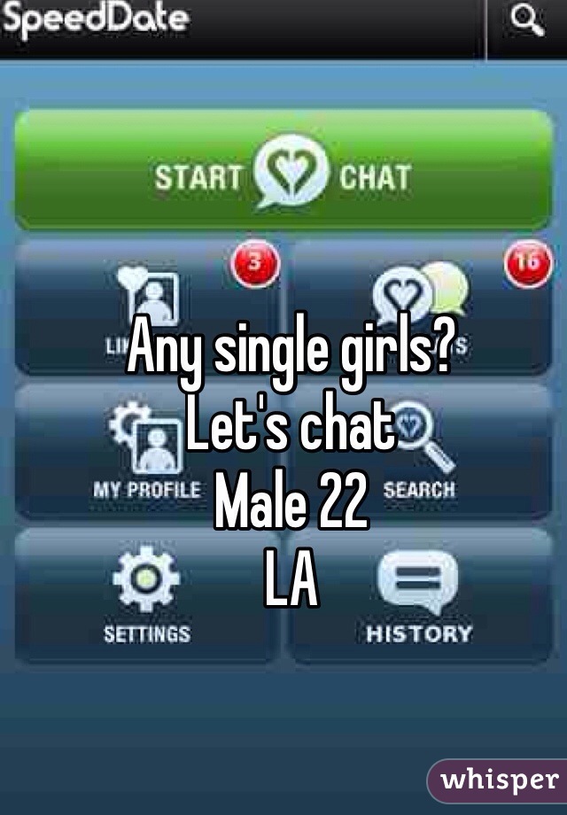 Any single girls? 
Let's chat
Male 22
LA