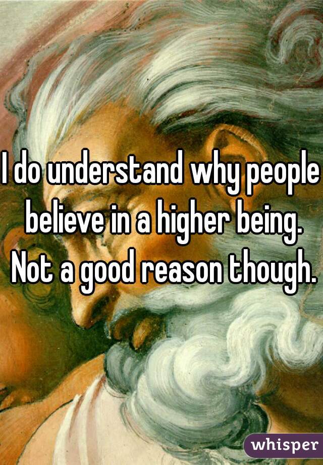 I do understand why people believe in a higher being. Not a good reason though.