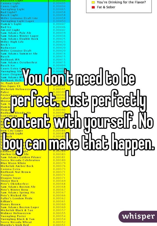 You don't need to be perfect. Just perfectly content with yourself. No boy can make that happen. 