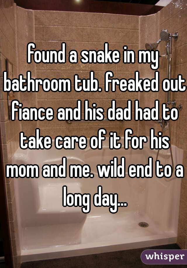 found a snake in my bathroom tub. freaked out fiance and his dad had to take care of it for his mom and me. wild end to a long day...