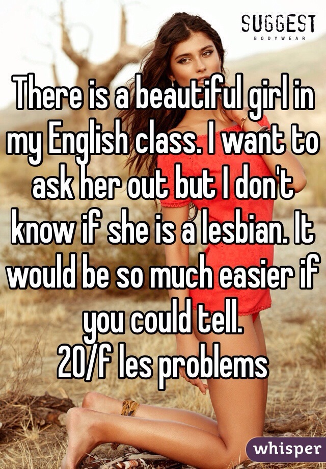 There is a beautiful girl in my English class. I want to ask her out but I don't know if she is a lesbian. It would be so much easier if you could tell. 
20/f les problems