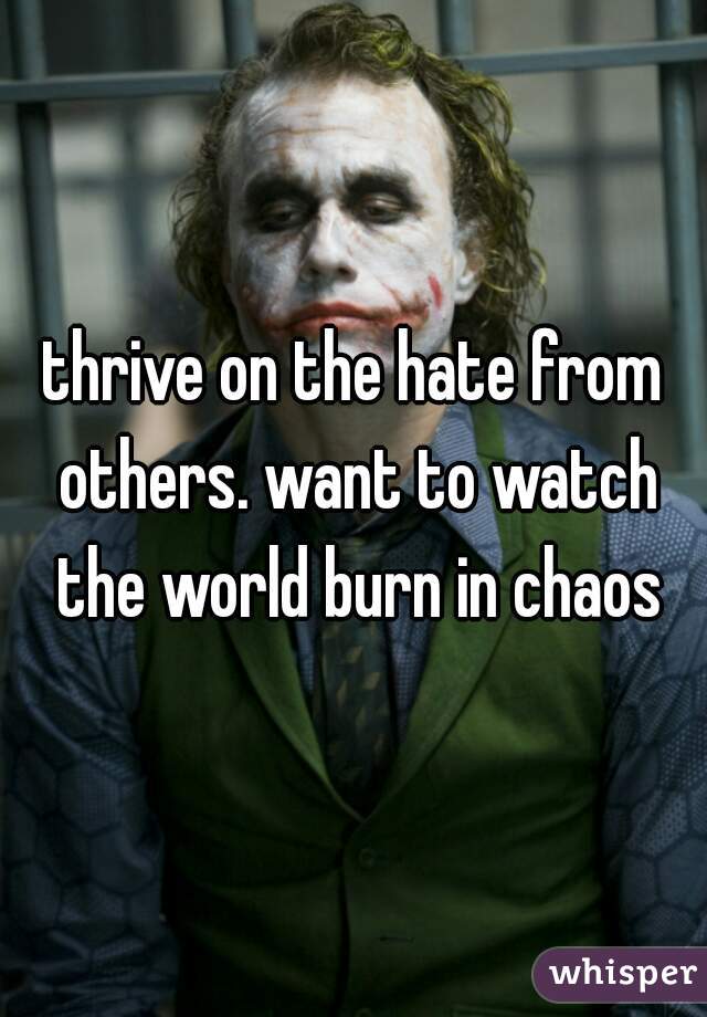 thrive on the hate from others. want to watch the world burn in chaos