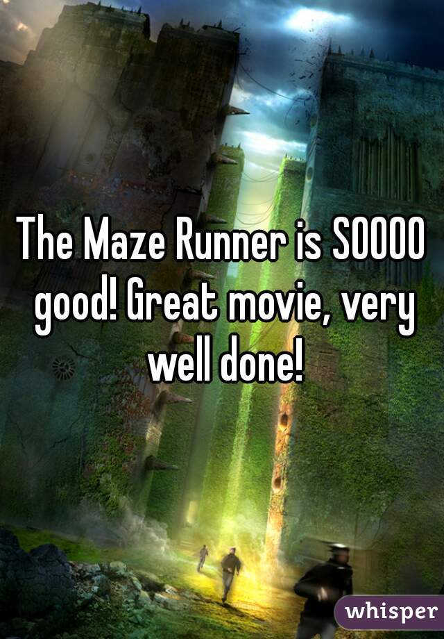 The Maze Runner is SOOOO good! Great movie, very well done!