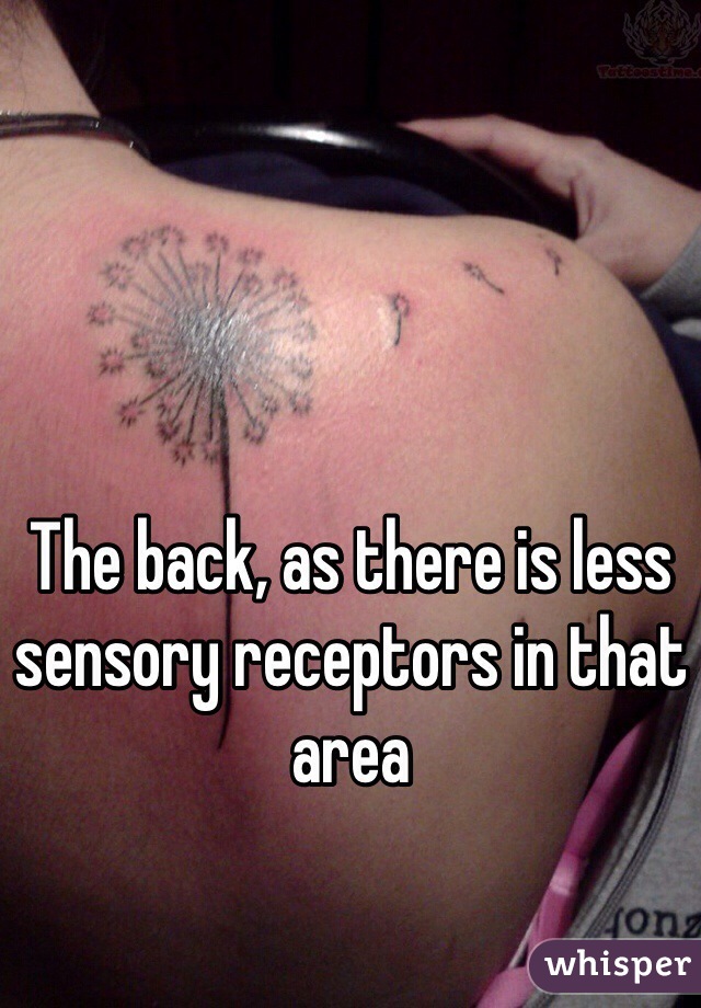 The back, as there is less sensory receptors in that area 