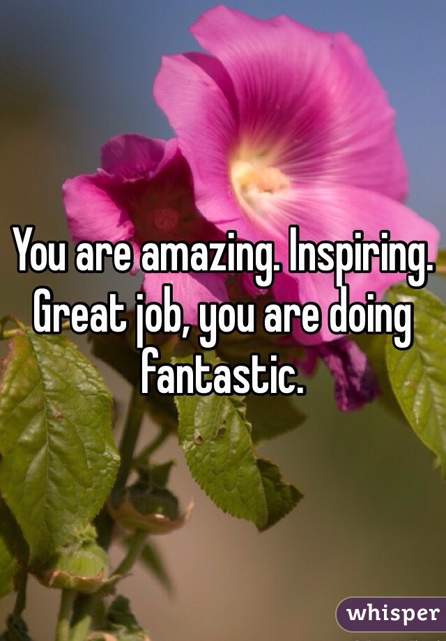 You are amazing. Inspiring. Great job, you are doing fantastic. 