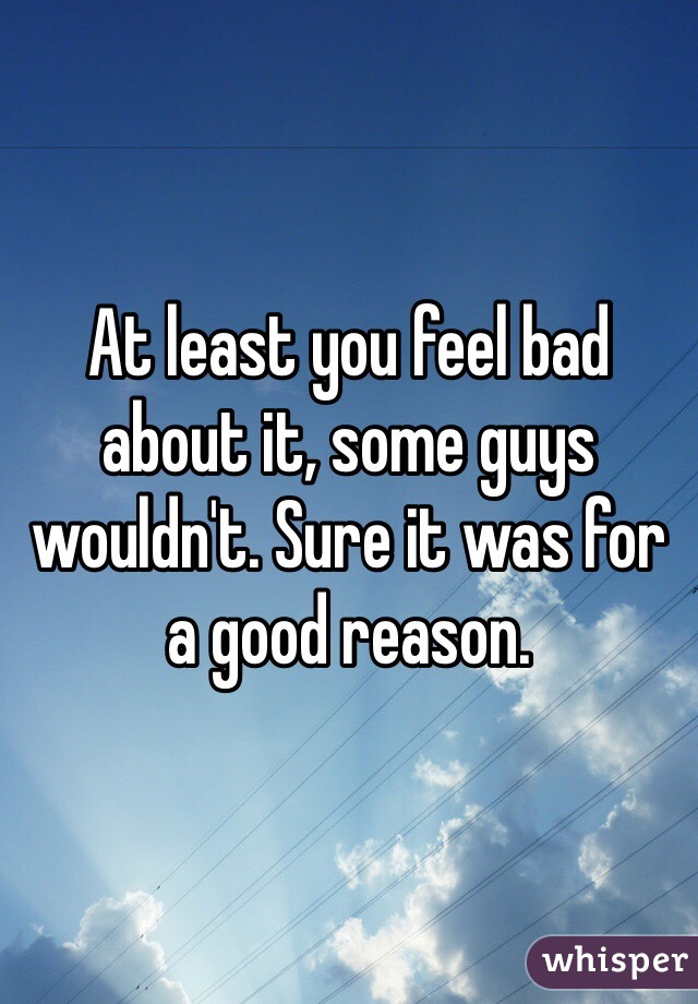 At least you feel bad about it, some guys wouldn't. Sure it was for a good reason.