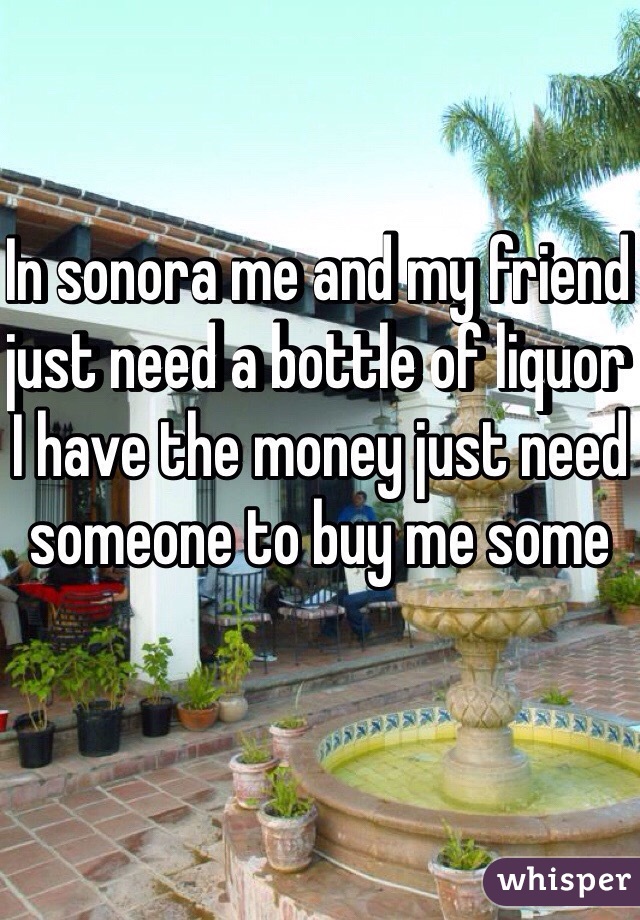 In sonora me and my friend just need a bottle of liquor I have the money just need someone to buy me some 