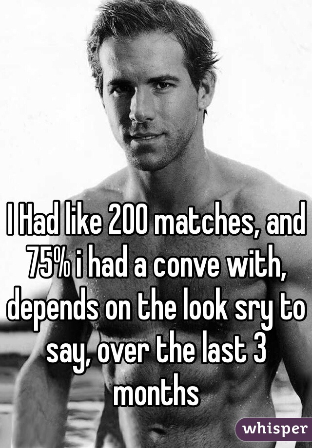 I Had like 200 matches, and 75% i had a conve with, depends on the look sry to say, over the last 3 months