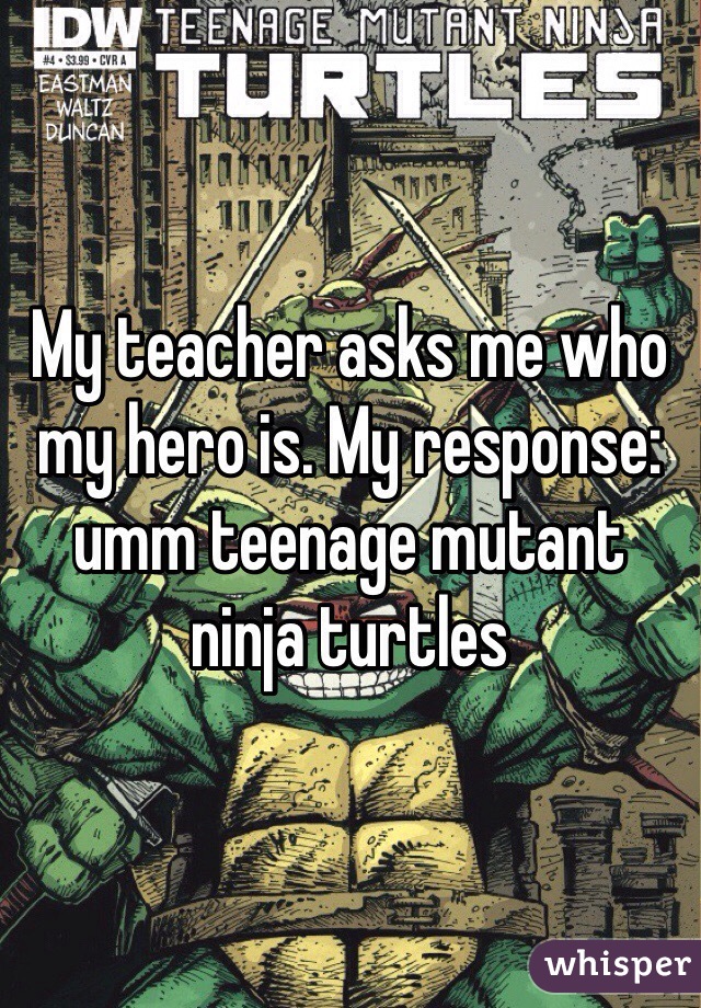 My teacher asks me who my hero is. My response: umm teenage mutant ninja turtles 