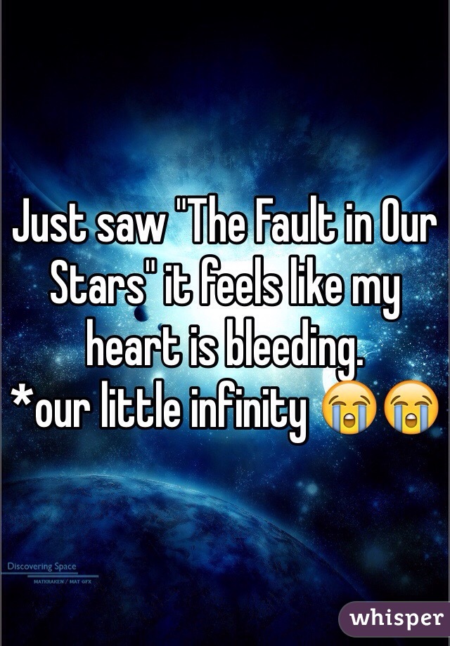 Just saw "The Fault in Our Stars" it feels like my heart is bleeding.
*our little infinity 😭😭