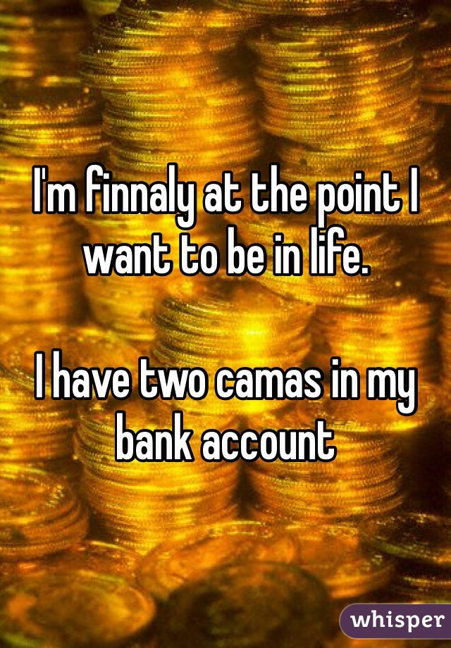 I'm finnaly at the point I want to be in life.

I have two camas in my bank account