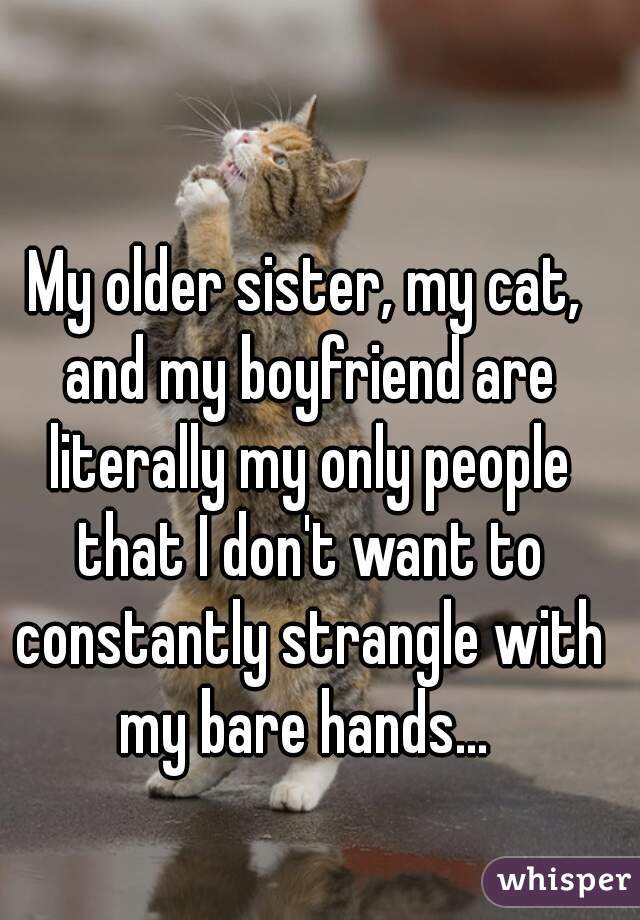 My older sister, my cat, and my boyfriend are literally my only people that I don't want to constantly strangle with my bare hands... 
