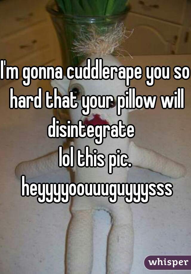 I'm gonna cuddlerape you so hard that your pillow will disintegrate   


lol this pic. heyyyyoouuuguyyysss