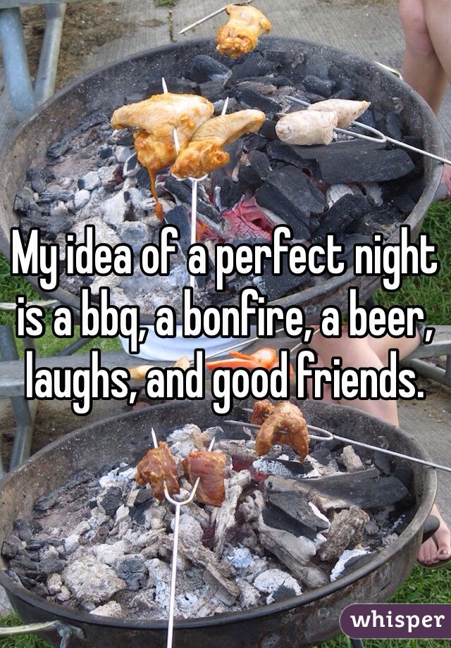 My idea of a perfect night is a bbq, a bonfire, a beer, laughs, and good friends. 