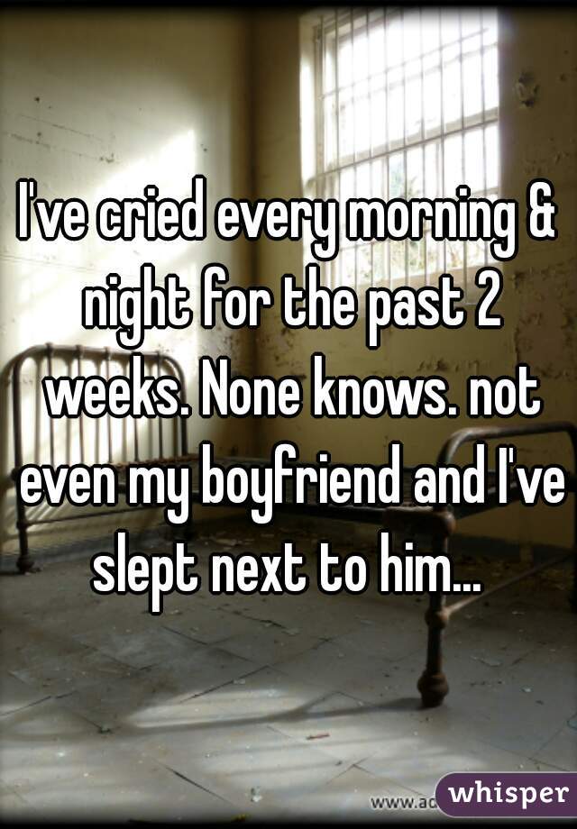 I've cried every morning & night for the past 2 weeks. None knows. not even my boyfriend and I've slept next to him... 