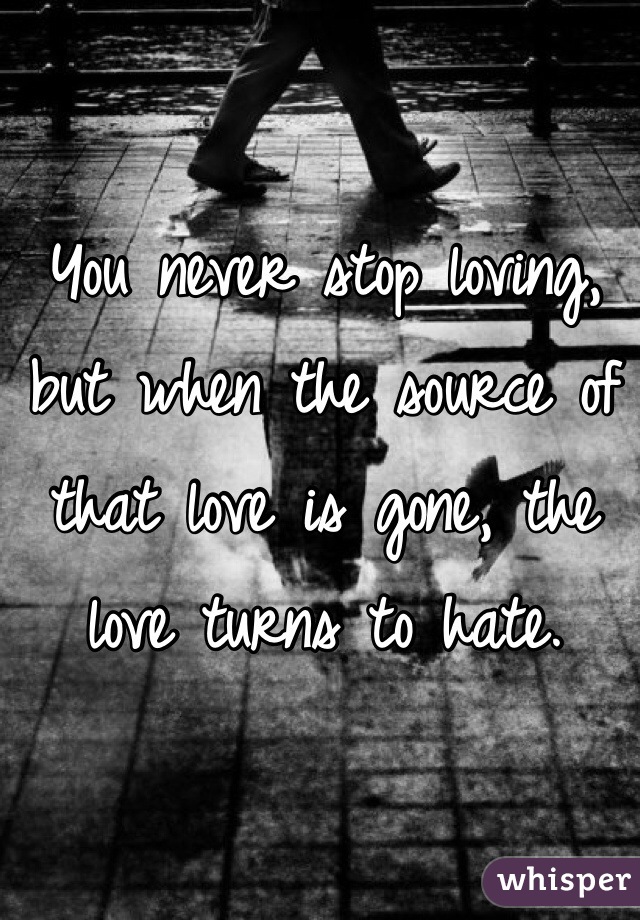 You never stop loving, but when the source of that love is gone, the love turns to hate. 