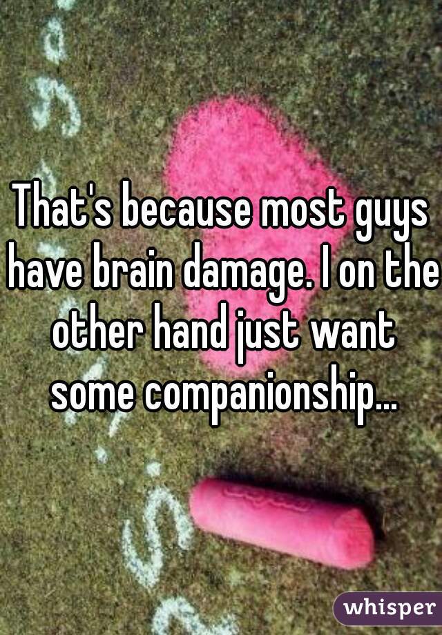 That's because most guys have brain damage. I on the other hand just want some companionship...