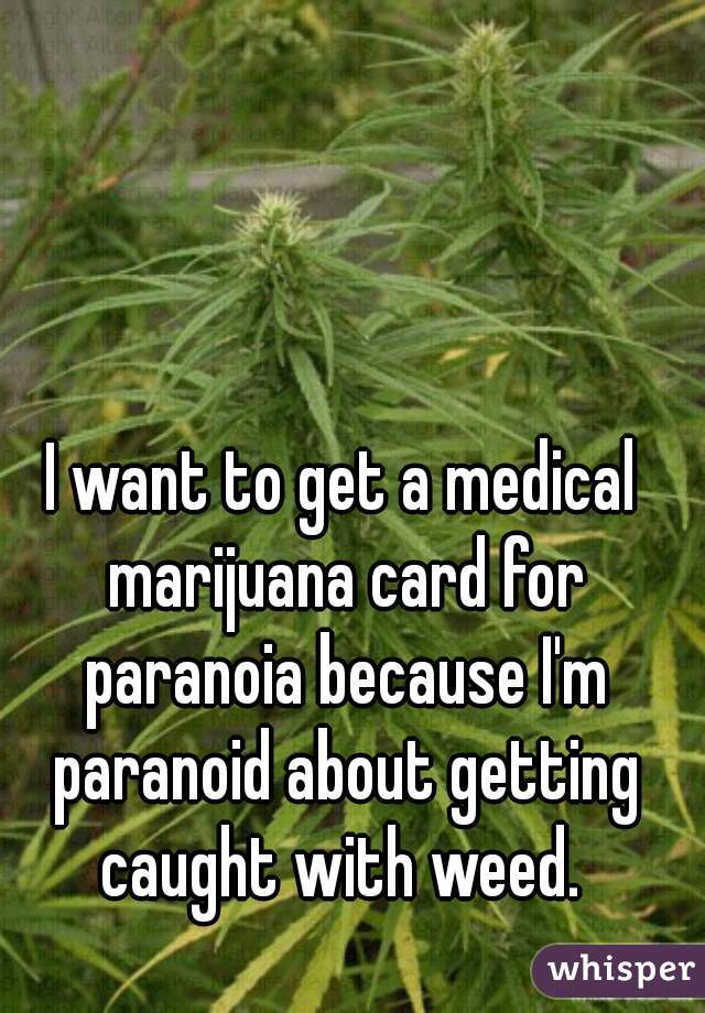 I want to get a medical marijuana card for paranoia because I'm paranoid about getting caught with weed. 