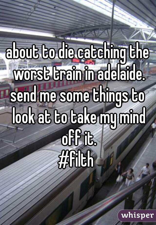 about to die catching the worst train in adelaide.
send me some things to look at to take my mind off it.
#filth 