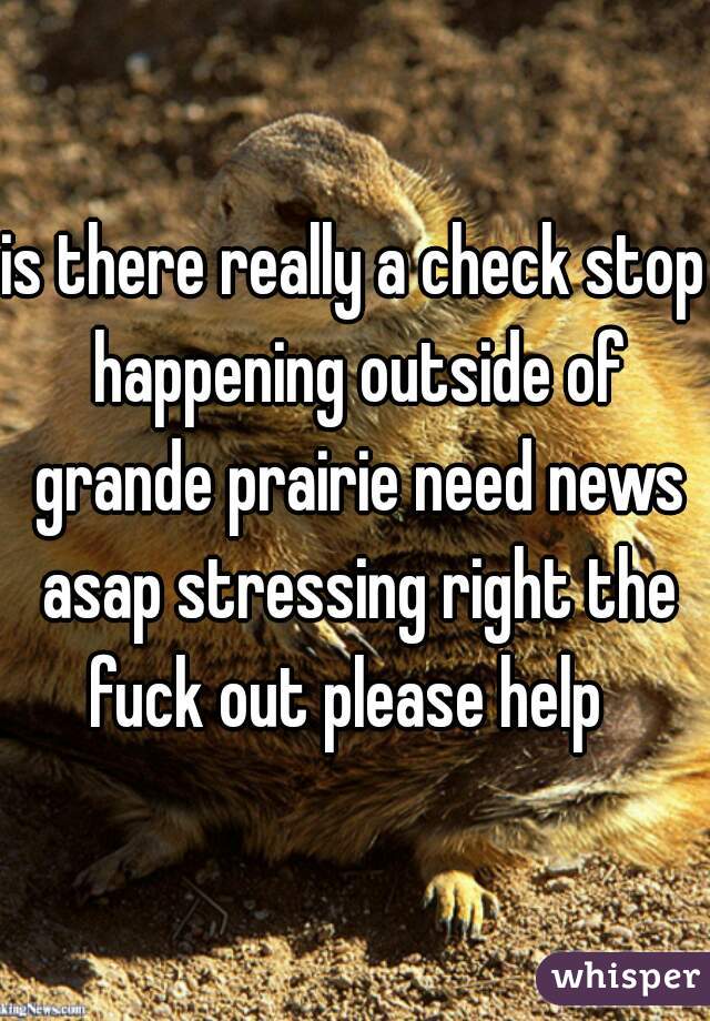 is there really a check stop happening outside of grande prairie need news asap stressing right the fuck out please help  